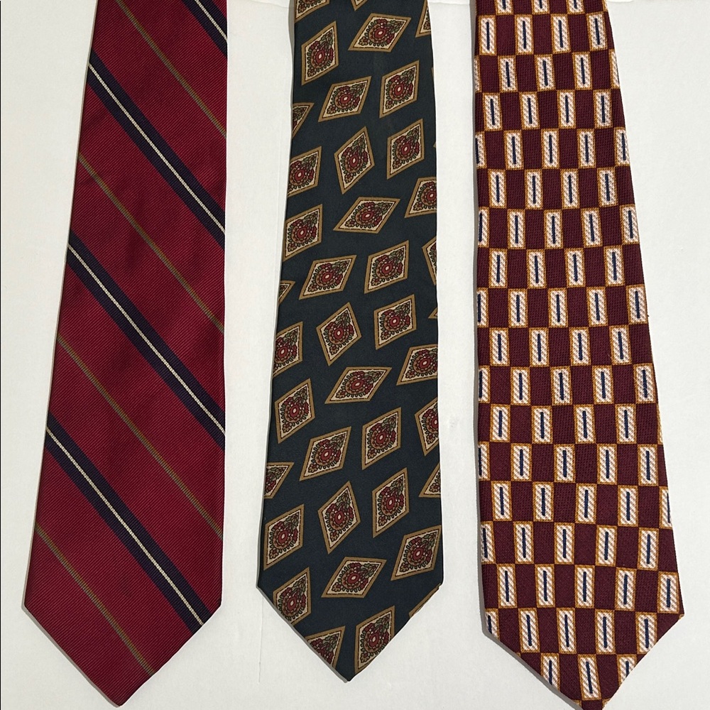 Jos. A. Bank Collection Elegant Red, Green, and Burgundy Men's Ties Set of 3.